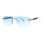Luxury Beveled Lens Rich Art Retro Rimless Gangster Narrow Rectangle Sunglasses