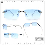 Luxury Beveled Lens Rich Art Retro Rimless Gangster Narrow Rectangle Sunglasses