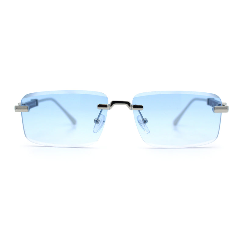 Luxury Beveled Lens Rich Art Retro Rimless Gangster Narrow Rectangle Sunglasses