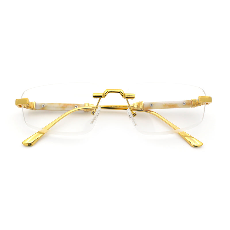 Rimless Hustler Retro Gangster Rapper Rectangle Luxury Fashion Eyeglasses
