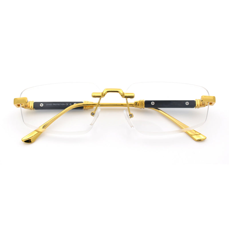 Rimless Hustler Retro Gangster Rapper Rectangle Luxury Fashion Eyeglasses