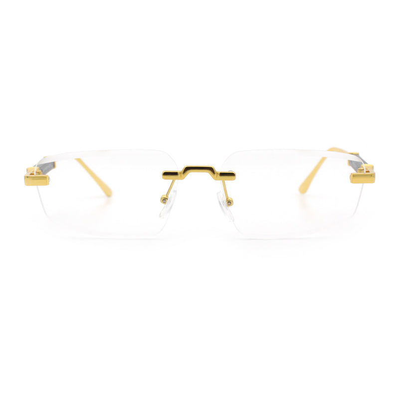 Rimless Hustler Retro Gangster Rapper Rectangle Luxury Fashion Eyeglasses