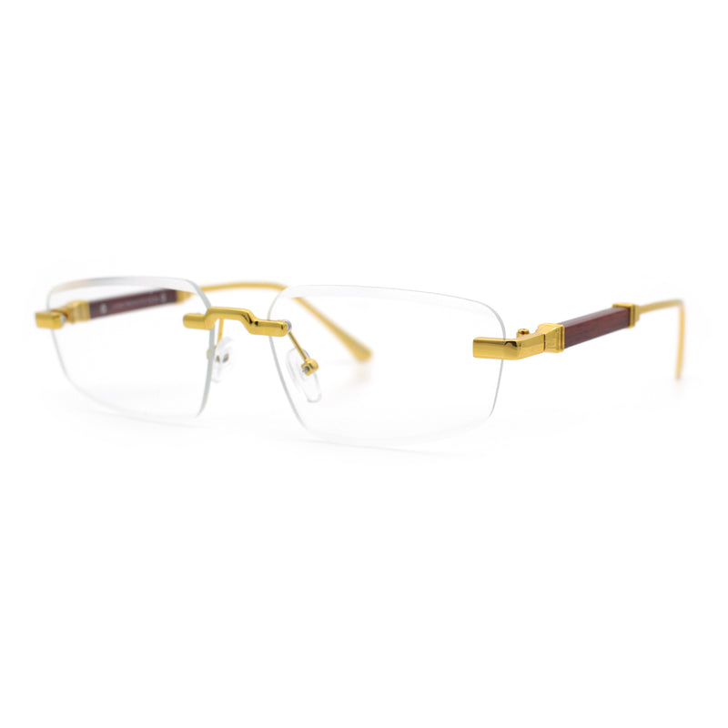 Rimless Hustler Retro Gangster Rapper Rectangle Luxury Fashion Eyeglasses