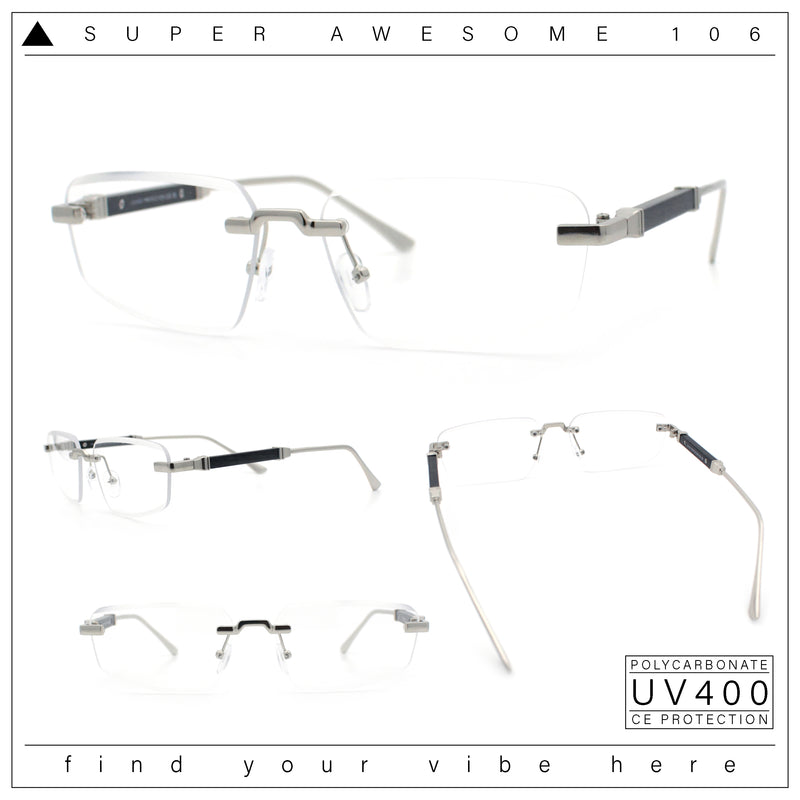 Rimless Hustler Retro Gangster Rapper Rectangle Luxury Fashion Eyeglasses