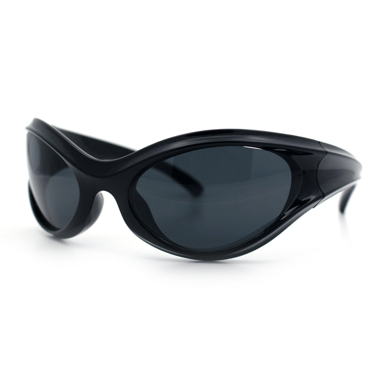 Womens Trendy 90s Oval Wrap Around Sport Plastic Fashion Sunglasses