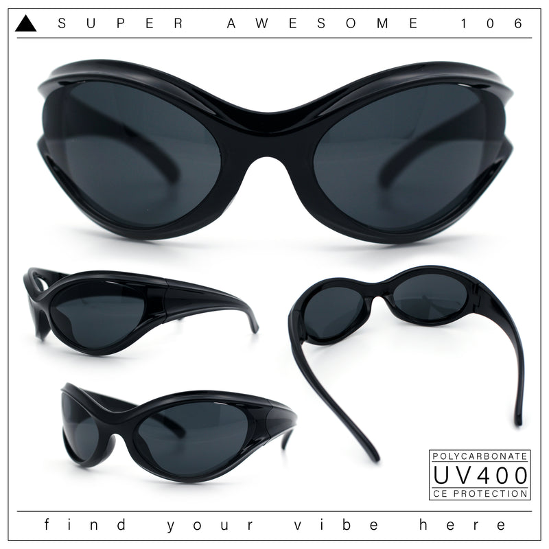 Womens Trendy 90s Oval Wrap Around Sport Plastic Fashion Sunglasses