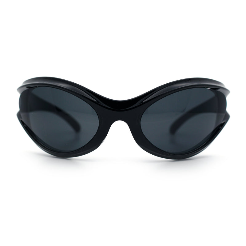 Womens Trendy 90s Oval Wrap Around Sport Plastic Fashion Sunglasses