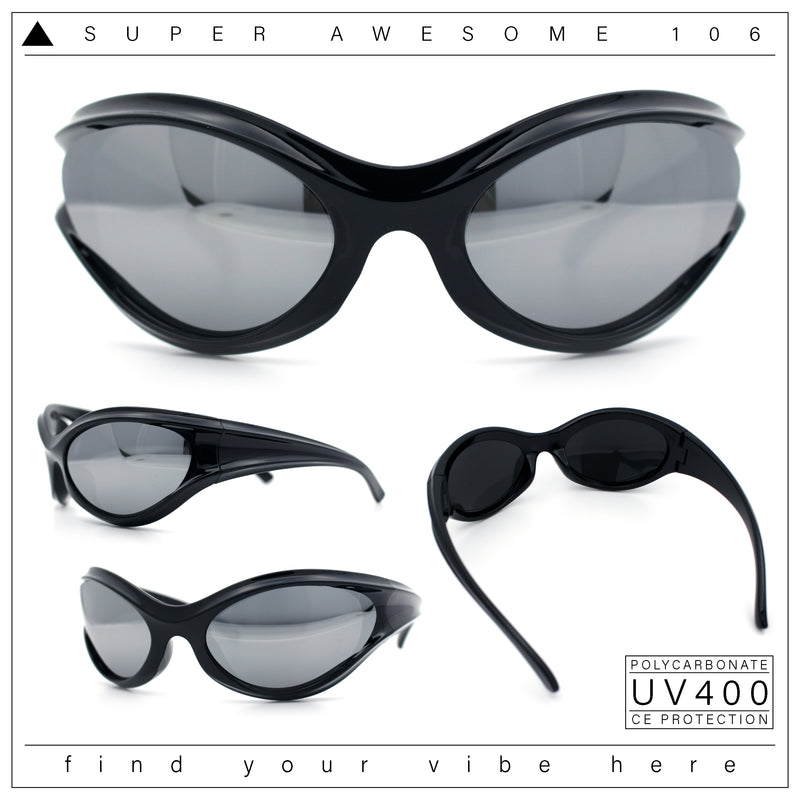 Womens Trendy 90s Oval Wrap Around Sport Plastic Fashion Sunglasses