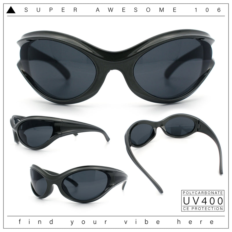 Womens Trendy 90s Oval Wrap Around Sport Plastic Fashion Sunglasses
