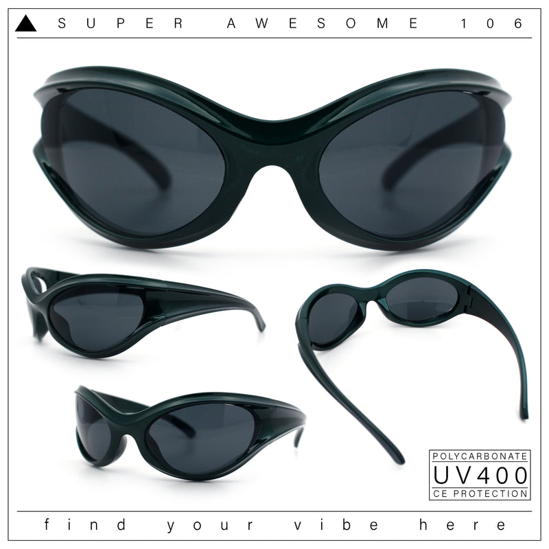 Womens Trendy 90s Oval Wrap Around Sport Plastic Fashion Sunglasses