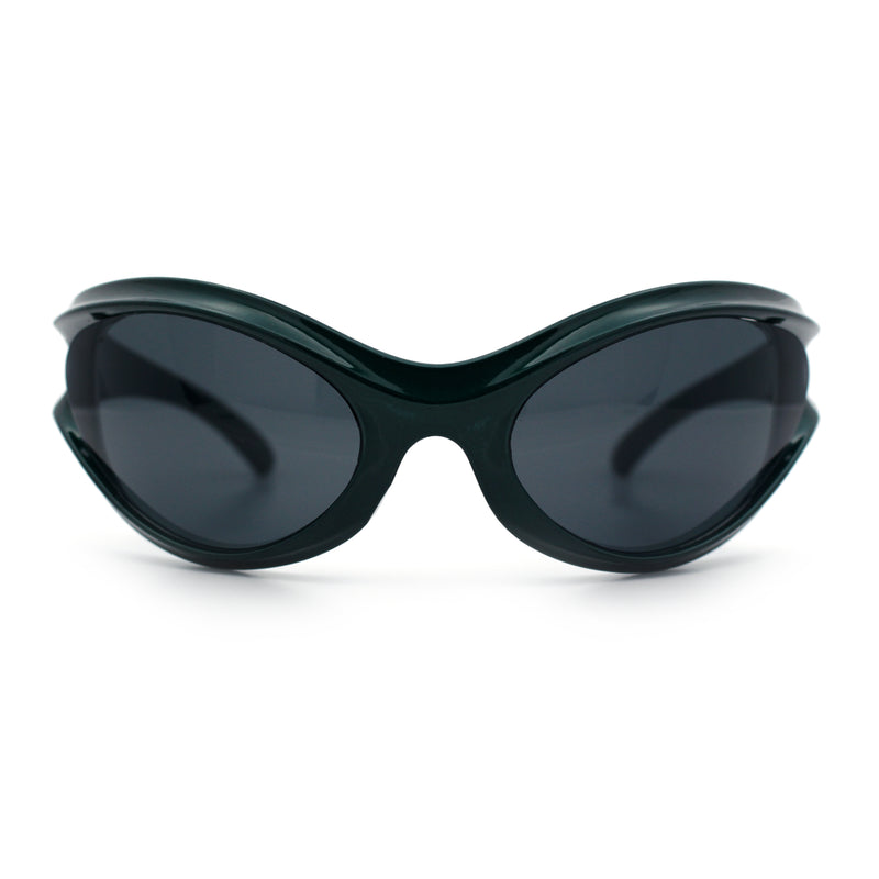 Womens Trendy 90s Oval Wrap Around Sport Plastic Fashion Sunglasses