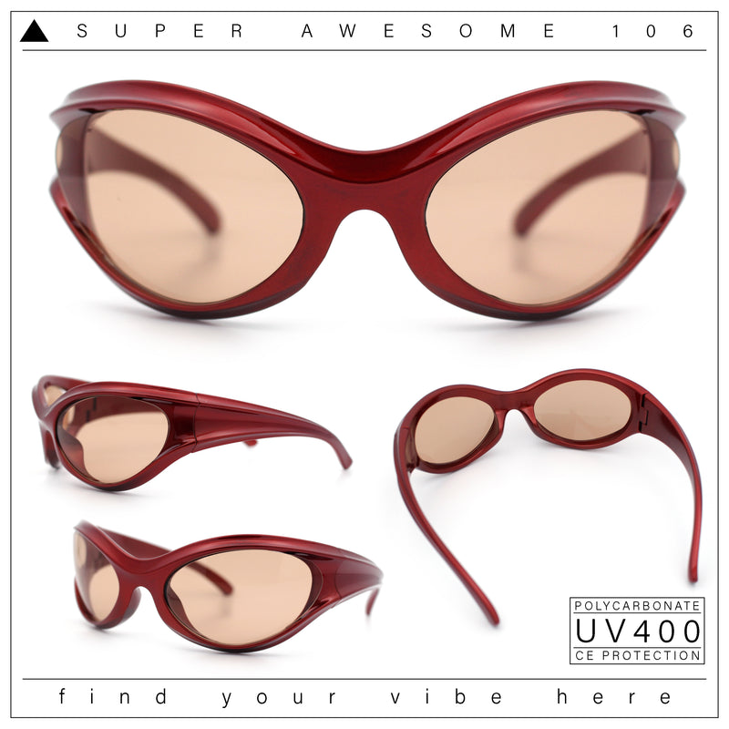 Womens Trendy 90s Oval Wrap Around Sport Plastic Fashion Sunglasses