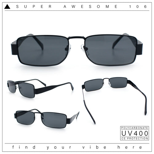 Mens Narrow Rectangle Metal Rim Retro Hustler Sunglasses