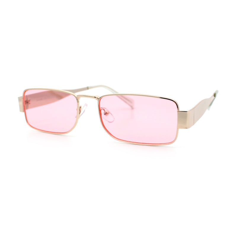 Mens Narrow Rectangle Metal Rim Retro Hustler Sunglasses