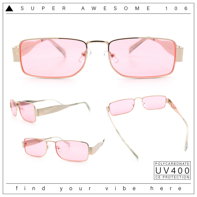 Mens Narrow Rectangle Metal Rim Retro Hustler Sunglasses