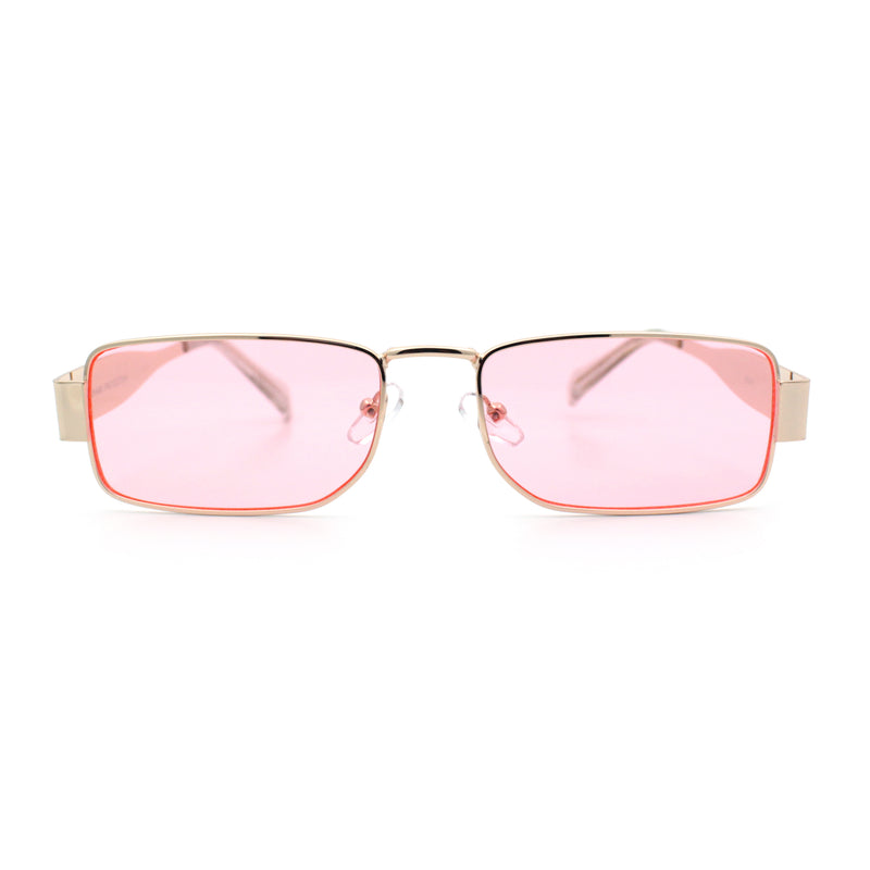 Mens Narrow Rectangle Metal Rim Retro Hustler Sunglasses