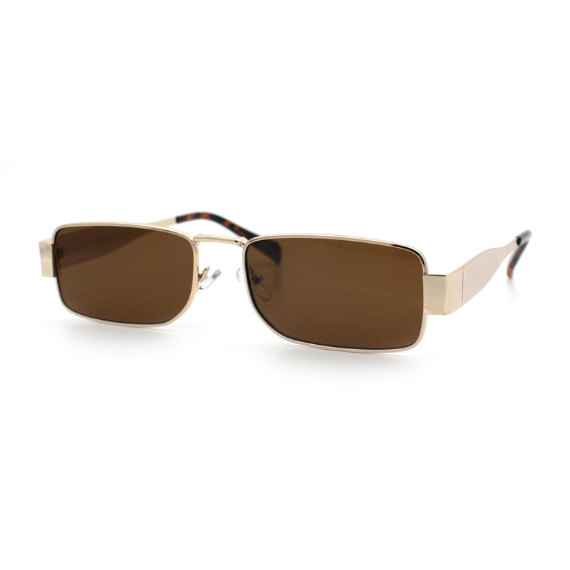 Mens Narrow Rectangle Metal Rim Retro Hustler Sunglasses