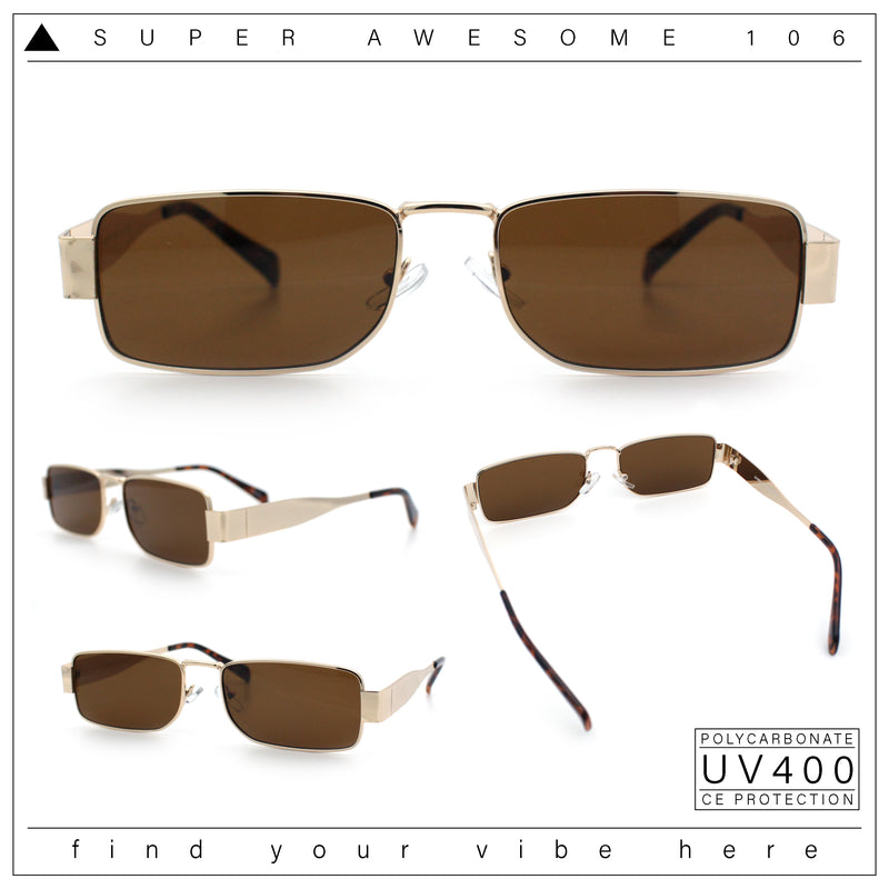 Mens Narrow Rectangle Metal Rim Retro Hustler Sunglasses
