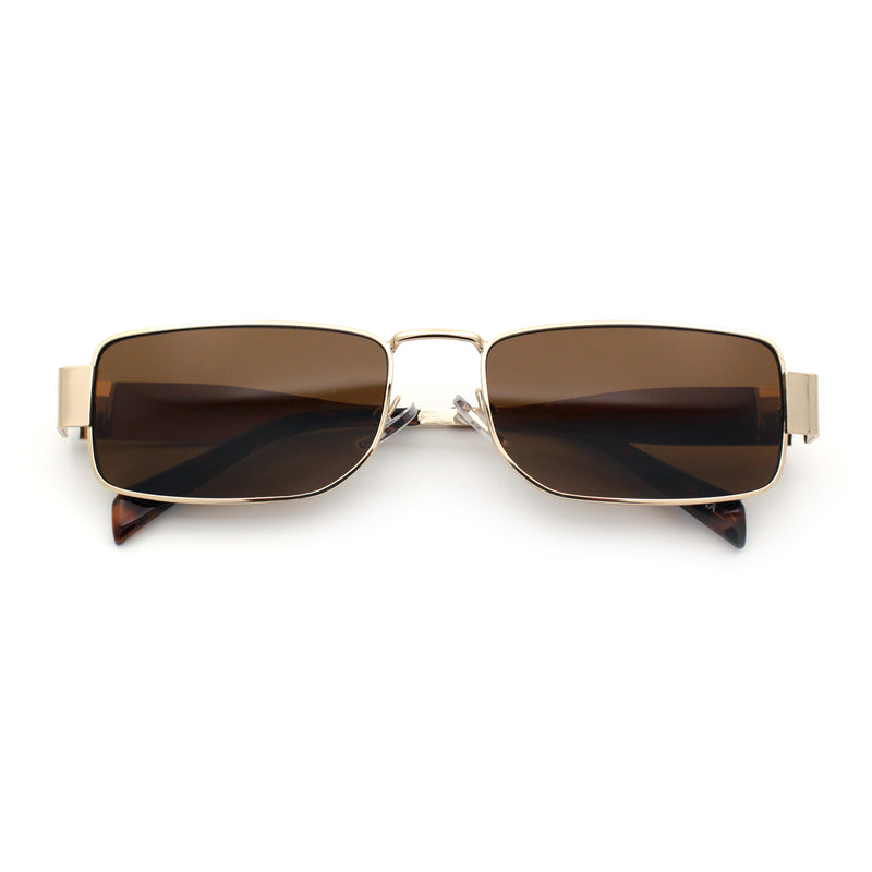 Mens Narrow Rectangle Metal Rim Retro Hustler Sunglasses