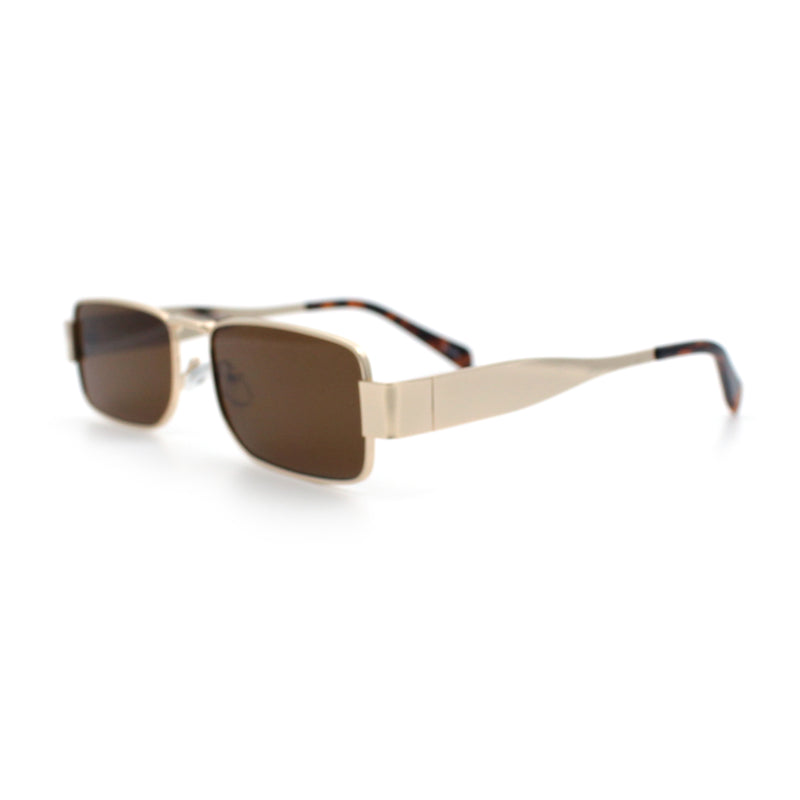 Mens Narrow Rectangle Metal Rim Retro Hustler Sunglasses