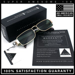 Mens Narrow Rectangle Metal Rim Retro Hustler Sunglasses