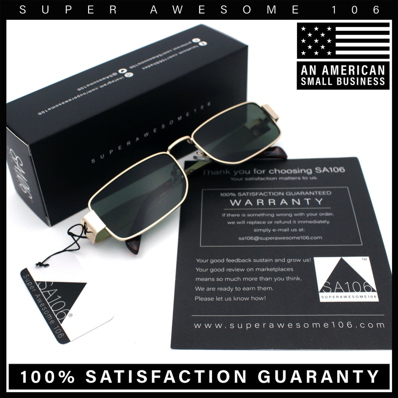 Mens Narrow Rectangle Metal Rim Retro Hustler Sunglasses