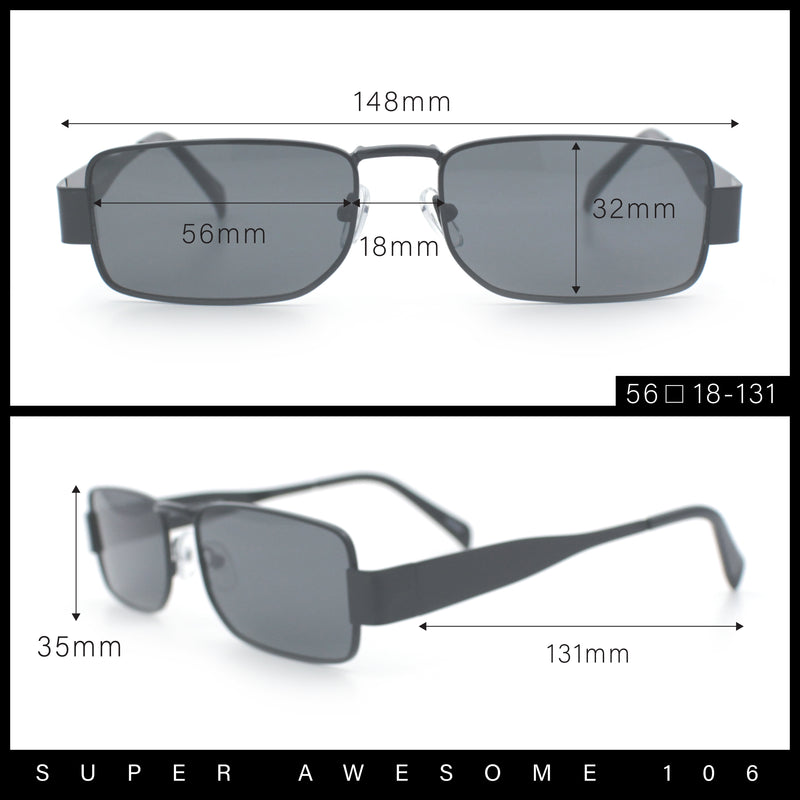 Mens Narrow Rectangle Metal Rim Retro Hustler Sunglasses
