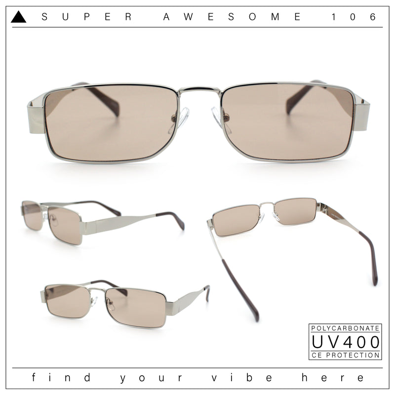 Mens Narrow Rectangle Metal Rim Retro Hustler Sunglasses