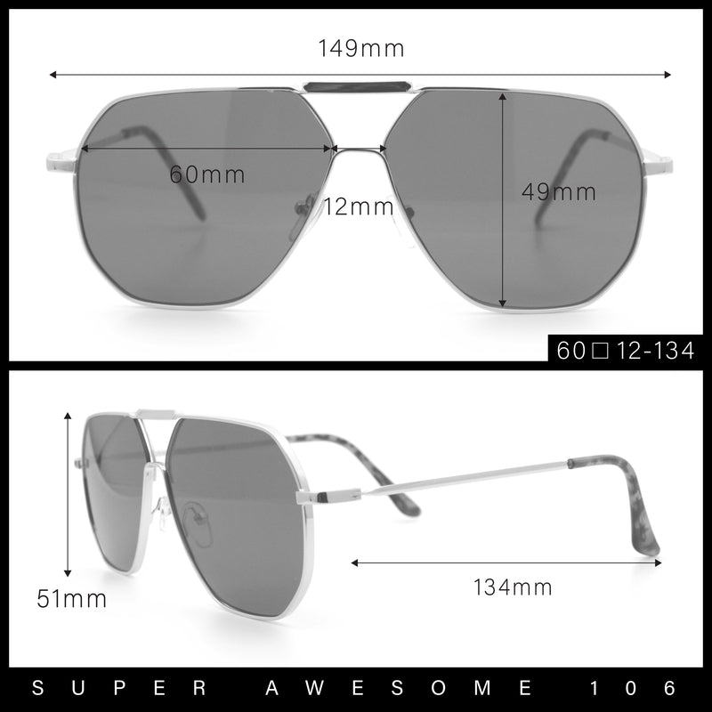 Oversized Double Bridge Metal Rim Euro Mob Racer Cop Sunglasses