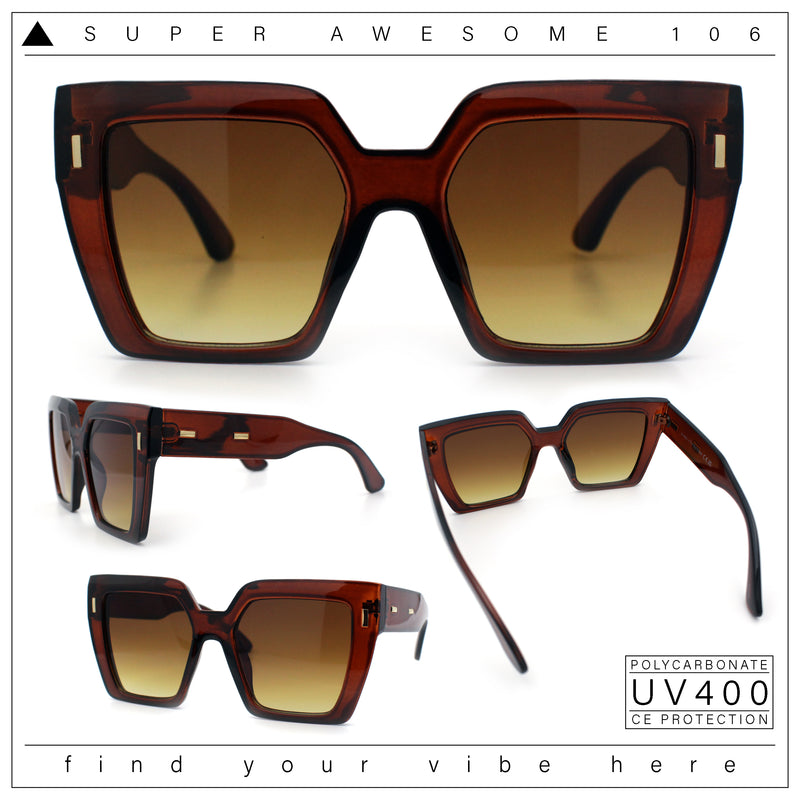 Womens Oversized Thick Plastic Rectangle Cat Eye Retro Fashion Sunglasses