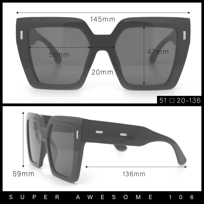 Womens Oversized Thick Plastic Rectangle Cat Eye Retro Fashion Sunglasses