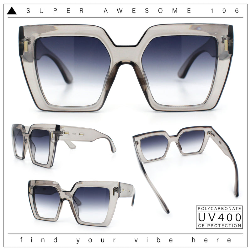Womens Oversized Thick Plastic Rectangle Cat Eye Retro Fashion Sunglasses