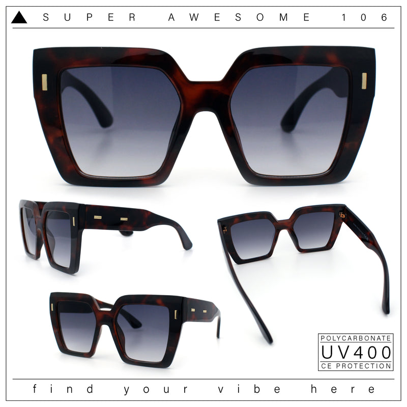 Womens Oversized Thick Plastic Rectangle Cat Eye Retro Fashion Sunglasses