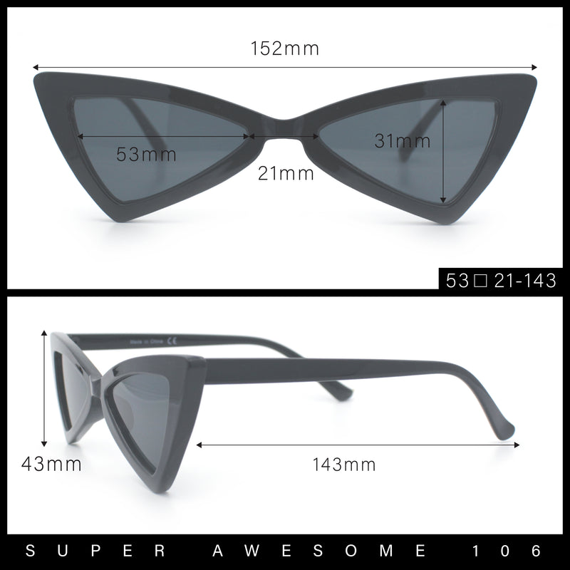 Womens Squared Triangle Gothic Retro Cat Eye Plastic 20s Sunglasses