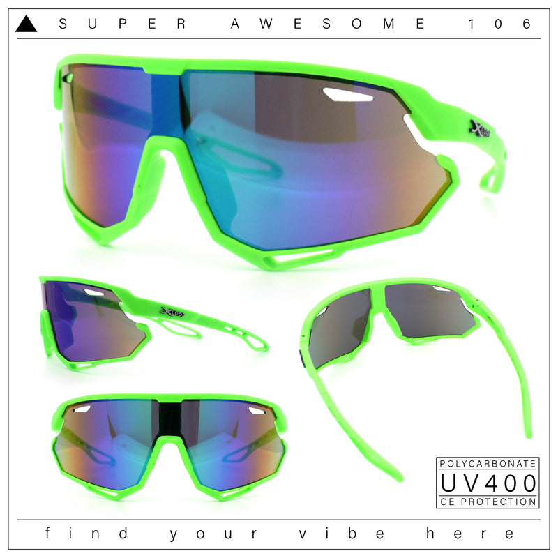 Kids Xloop Boys Shield Color Mirror MTB Style Sport Wrap Plastic Sunglasses