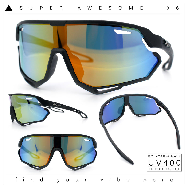 Kids Xloop Boys Shield Color Mirror MTB Style Sport Wrap Plastic Sunglasses