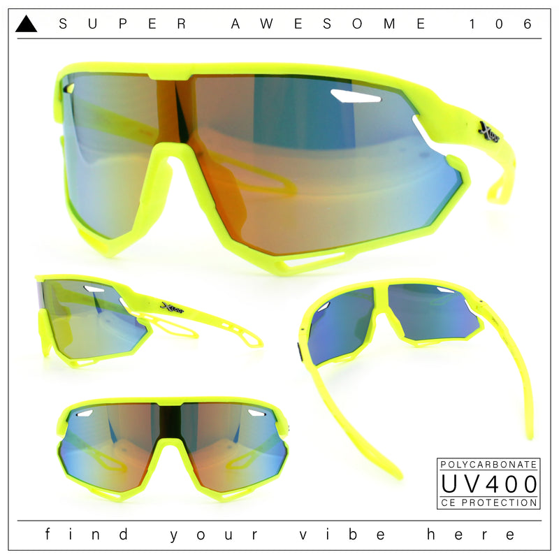 Kids Xloop Boys Shield Color Mirror MTB Style Sport Wrap Plastic Sunglasses