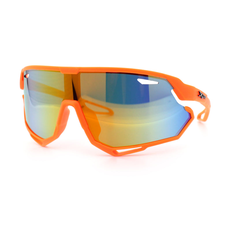Kids Xloop Boys Shield Color Mirror MTB Style Sport Wrap Plastic Sunglasses