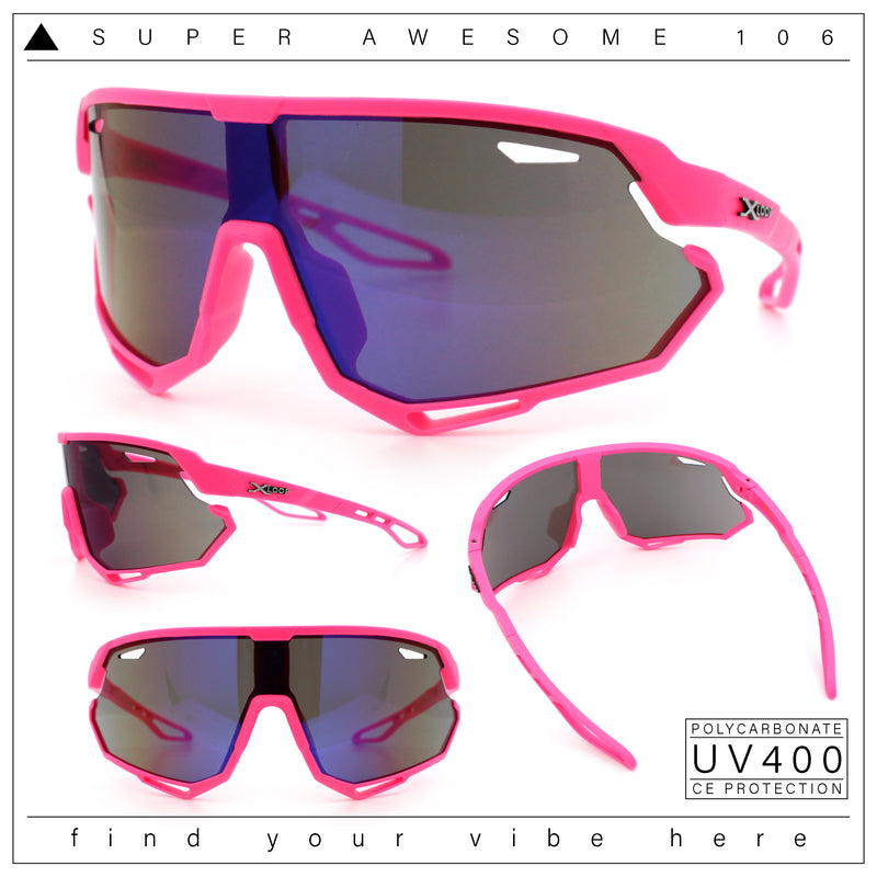 Kids Xloop Boys Shield Color Mirror MTB Style Sport Wrap Plastic Sunglasses
