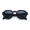 Round Keyhole Bridge Vintage Horn Rim Dagger and Shield Logo Sunglasses