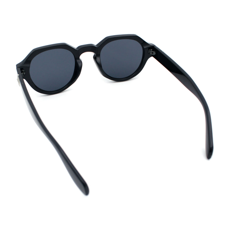 Round Keyhole Bridge Vintage Horn Rim Dagger and Shield Logo Sunglasses