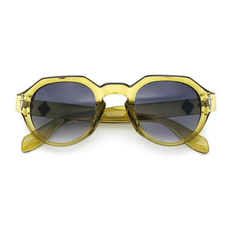 Round Keyhole Bridge Vintage Horn Rim Dagger and Shield Logo Sunglasses
