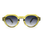 Round Keyhole Bridge Vintage Horn Rim Dagger and Shield Logo Sunglasses