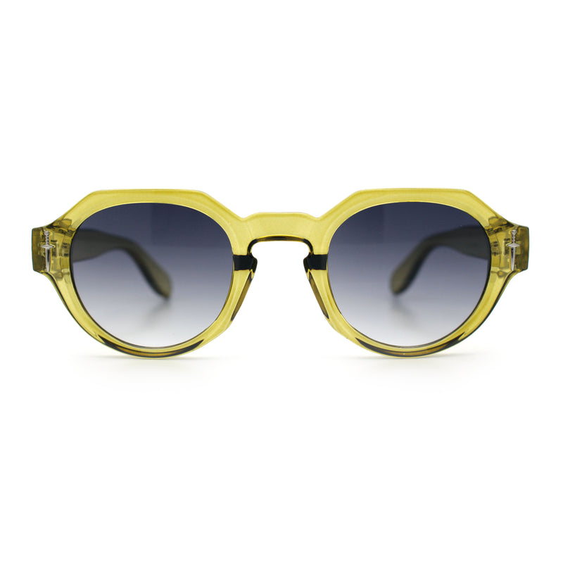 Round Keyhole Bridge Vintage Horn Rim Dagger and Shield Logo Sunglasses