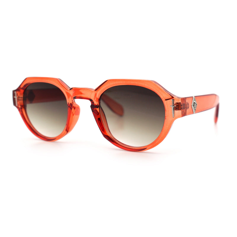 Round Keyhole Bridge Vintage Horn Rim Dagger and Shield Logo Sunglasses