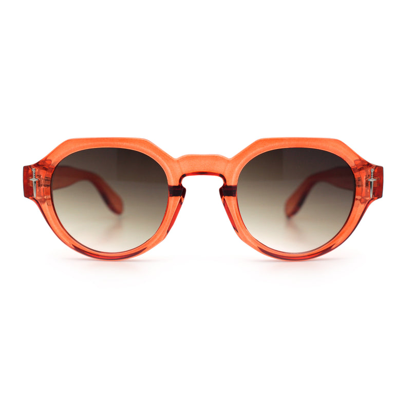 Round Keyhole Bridge Vintage Horn Rim Dagger and Shield Logo Sunglasses