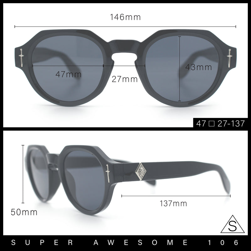 Round Keyhole Bridge Vintage Horn Rim Dagger and Shield Logo Sunglasses