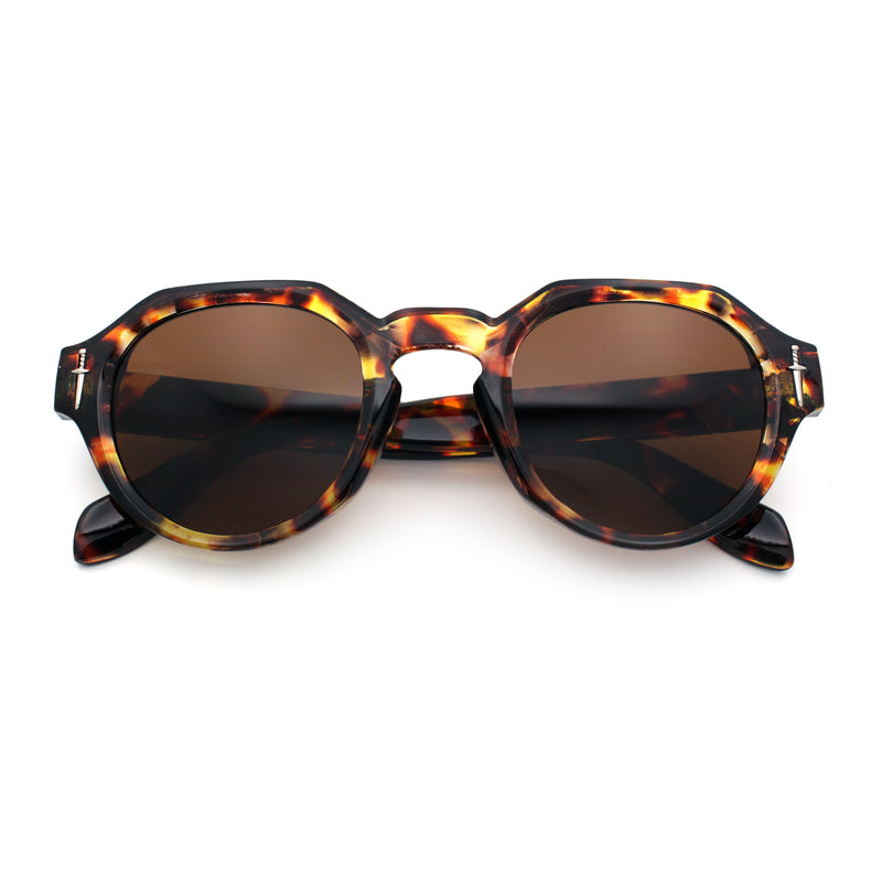 Round Keyhole Bridge Vintage Horn Rim Dagger and Shield Logo Sunglasses
