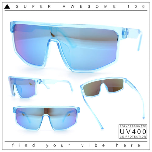 Bold Color Mirror Shield Sport Plastic Wrap Curved Sunglasses