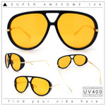 Iconic 80s Oversized Round Racer Metal Arm Plastic Sunglasses